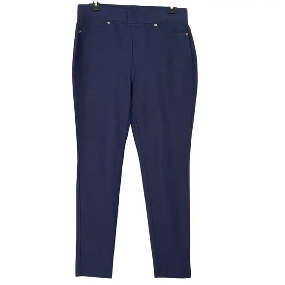 Michael Kors Womens Navy Pull-On Pants With Gold Accents - Size L - Picture 1 of 7